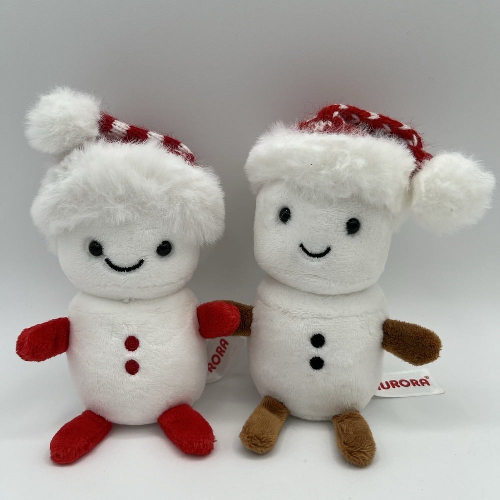 Aurora Land of Lils Snowman 5" Plush Lot Of 2 Red White Christmas Winter
